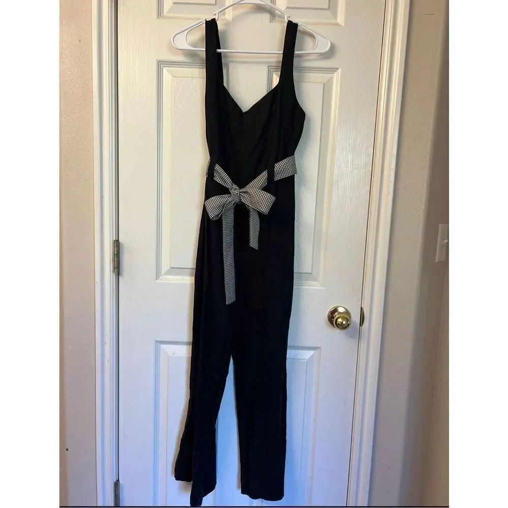 Reformation Linen V-Neck Sleeveless Belted Black Jumpsuit Women's Size 4